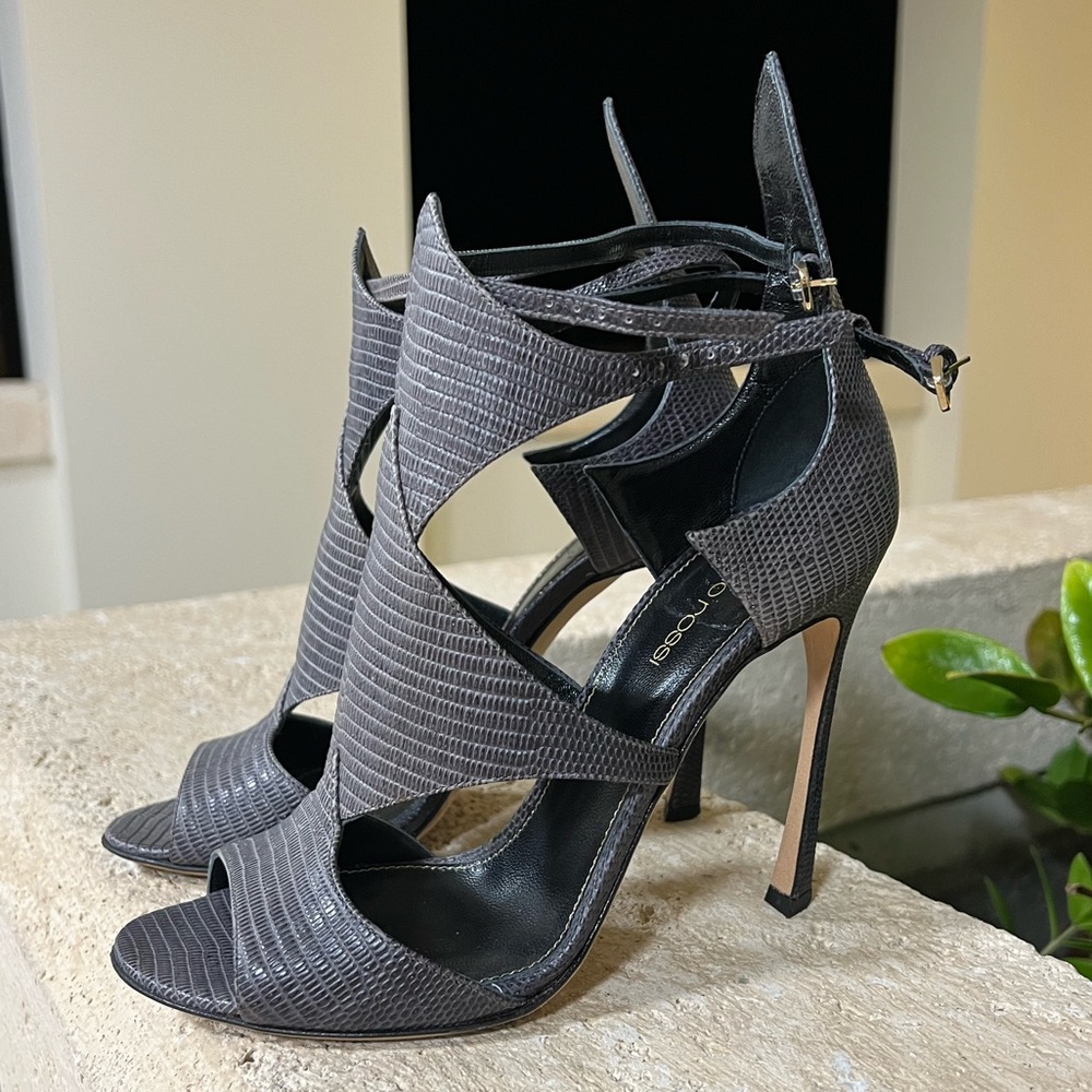 Sergio Rossi Patricia Grey Lizard SNAKE Sandal heel
